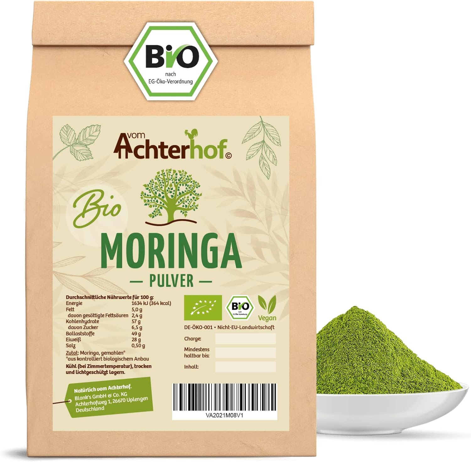 Fitness Focus Produkt Moringa Pulver Bio 500g vom Achterhof